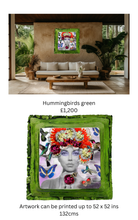 Load image into Gallery viewer, Hummingbirds (green frame) outside artwork - Chloe Rox Art Prints -  - UK Art
