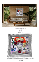 Load image into Gallery viewer, Hummingbirds (grey frame) outside artwork - Chloe Rox Art Prints -  - UK Art
