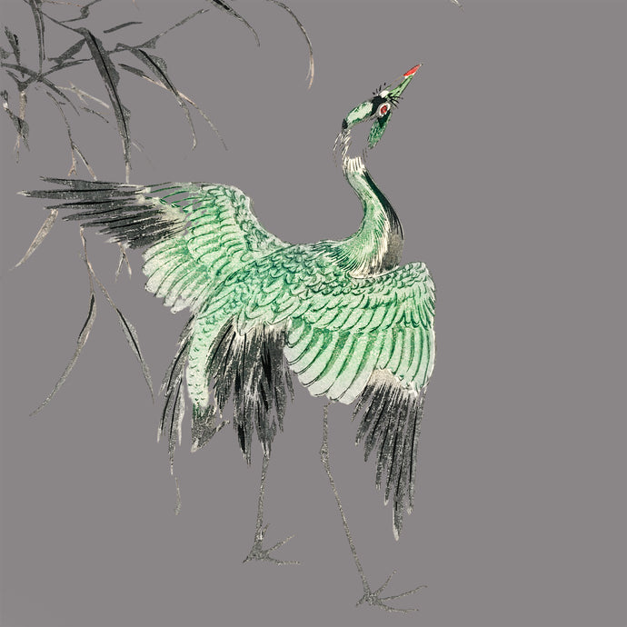 Crane on grey - Chloe Rox Design - Digital print - UK Art